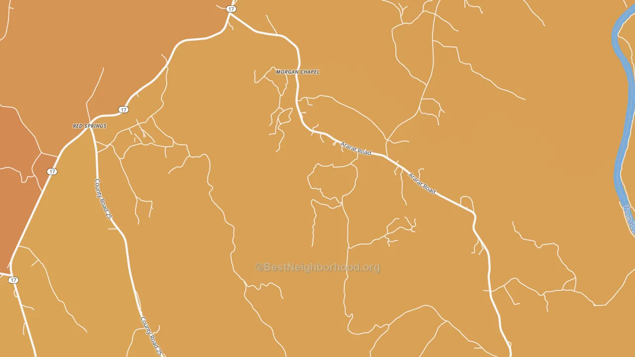 Map of the best neighborhoods in the Cromwell area, with better matches in green and worse matches in red
