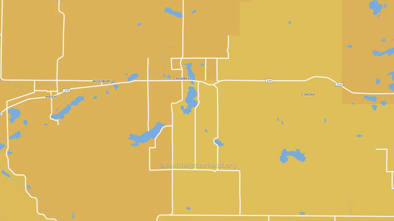 Map of the best neighborhoods in the Cromwell area, with better matches in green and worse matches in red
