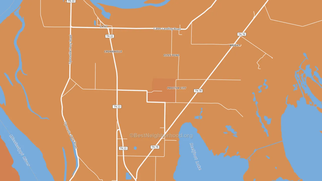 Map of the best neighborhoods in the Cronanville area, with better matches in green and worse matches in red