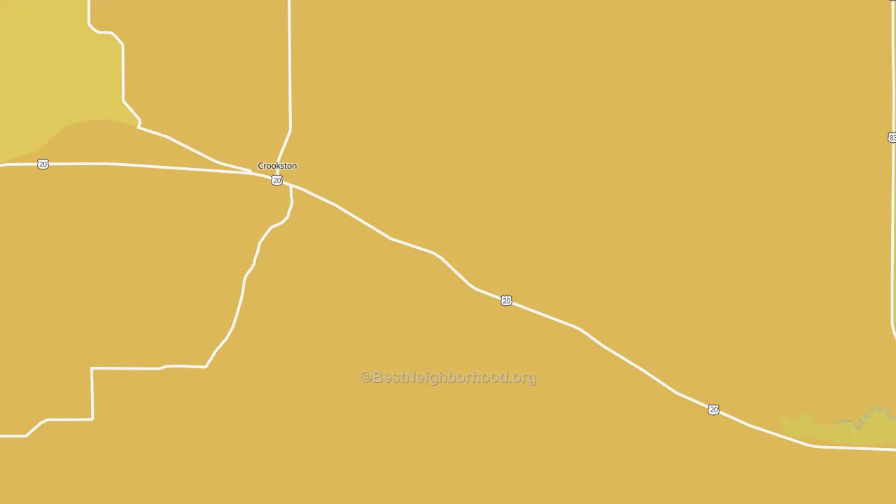 Map of the best neighborhoods in the Crookston area, with better matches in green and worse matches in red