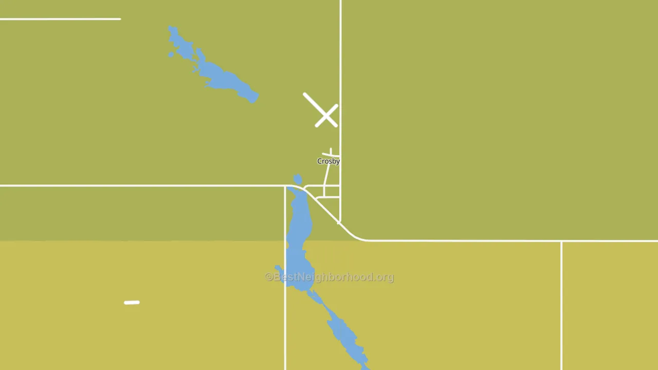 Map of the best neighborhoods in the Crosby area, with better matches in green and worse matches in red