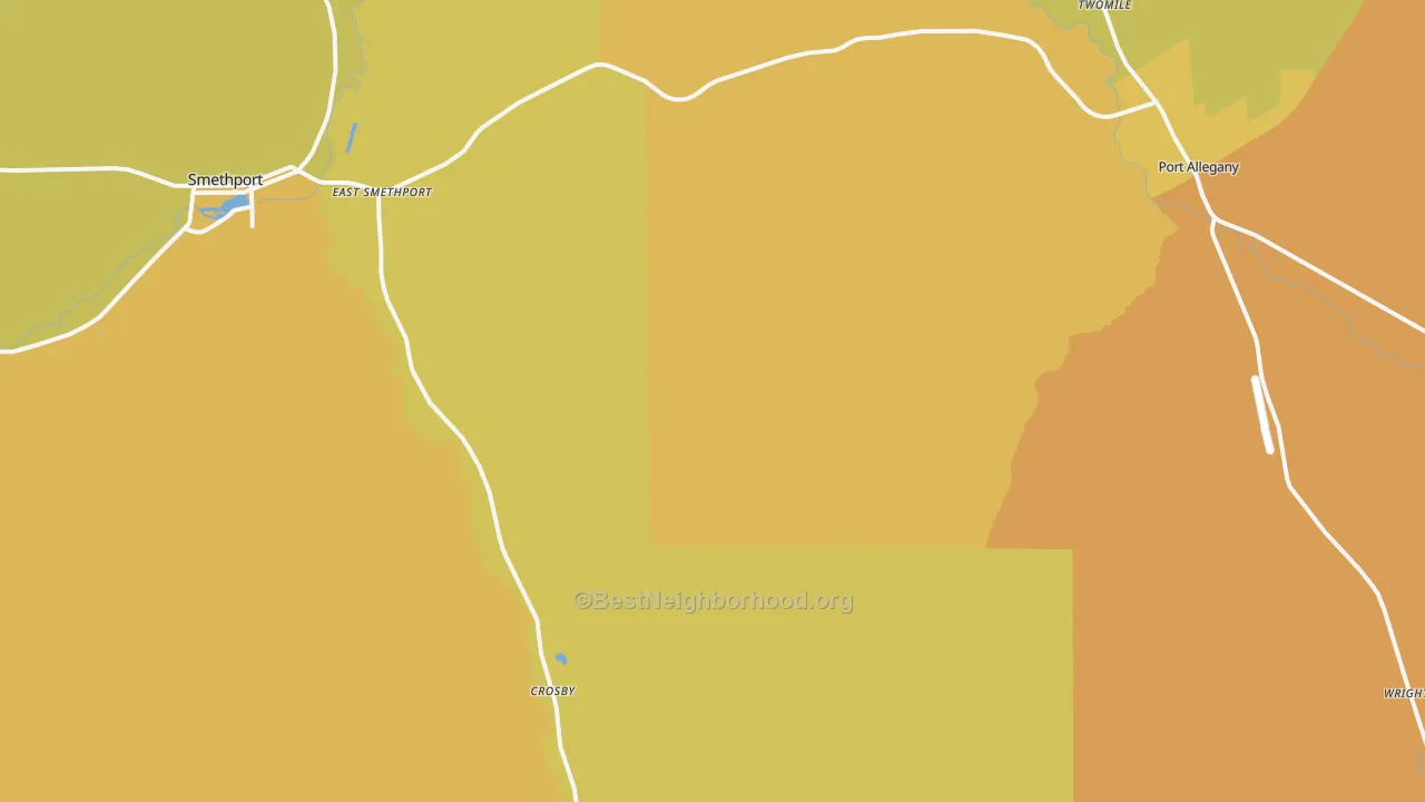 Map of the best neighborhoods in the Crosby area, with better matches in green and worse matches in red
