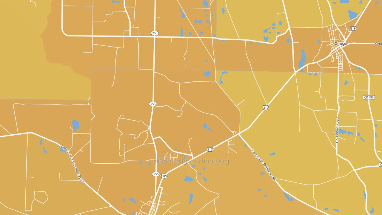 Map of the best neighborhoods in the Crosland area, with better matches in green and worse matches in red