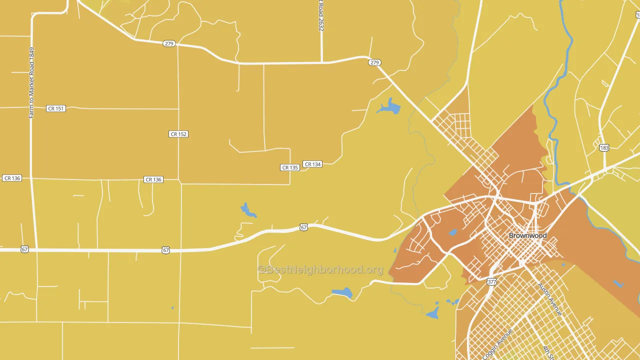 Map of the best neighborhoods in the Cross Cut area, with better matches in green and worse matches in red