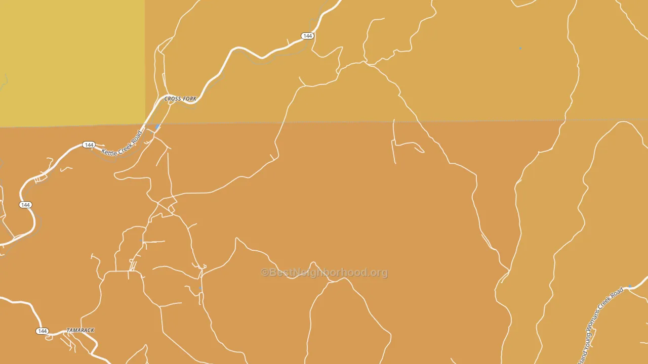 Map of the best neighborhoods in the Cross Fork area, with better matches in green and worse matches in red