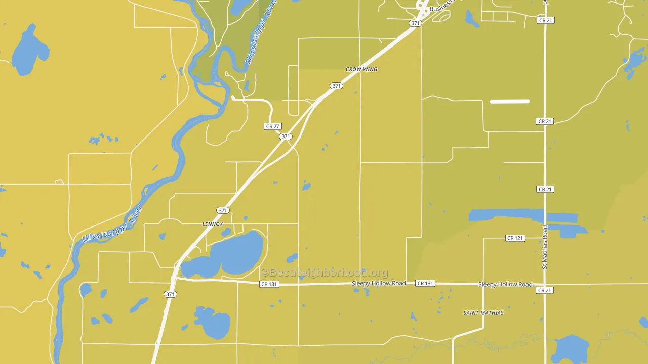 Map of the best neighborhoods in the Crow Wing area, with better matches in green and worse matches in red