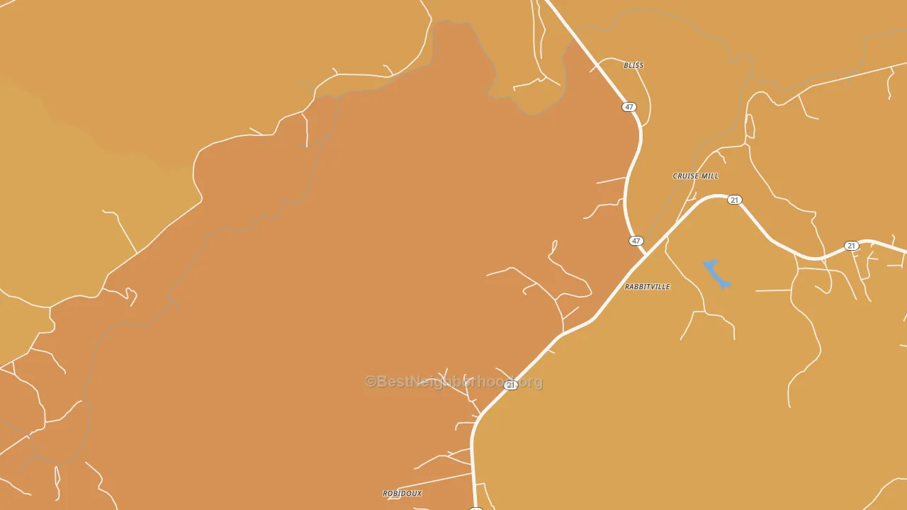 Map of the best neighborhoods in the Cruise Mill area, with better matches in green and worse matches in red