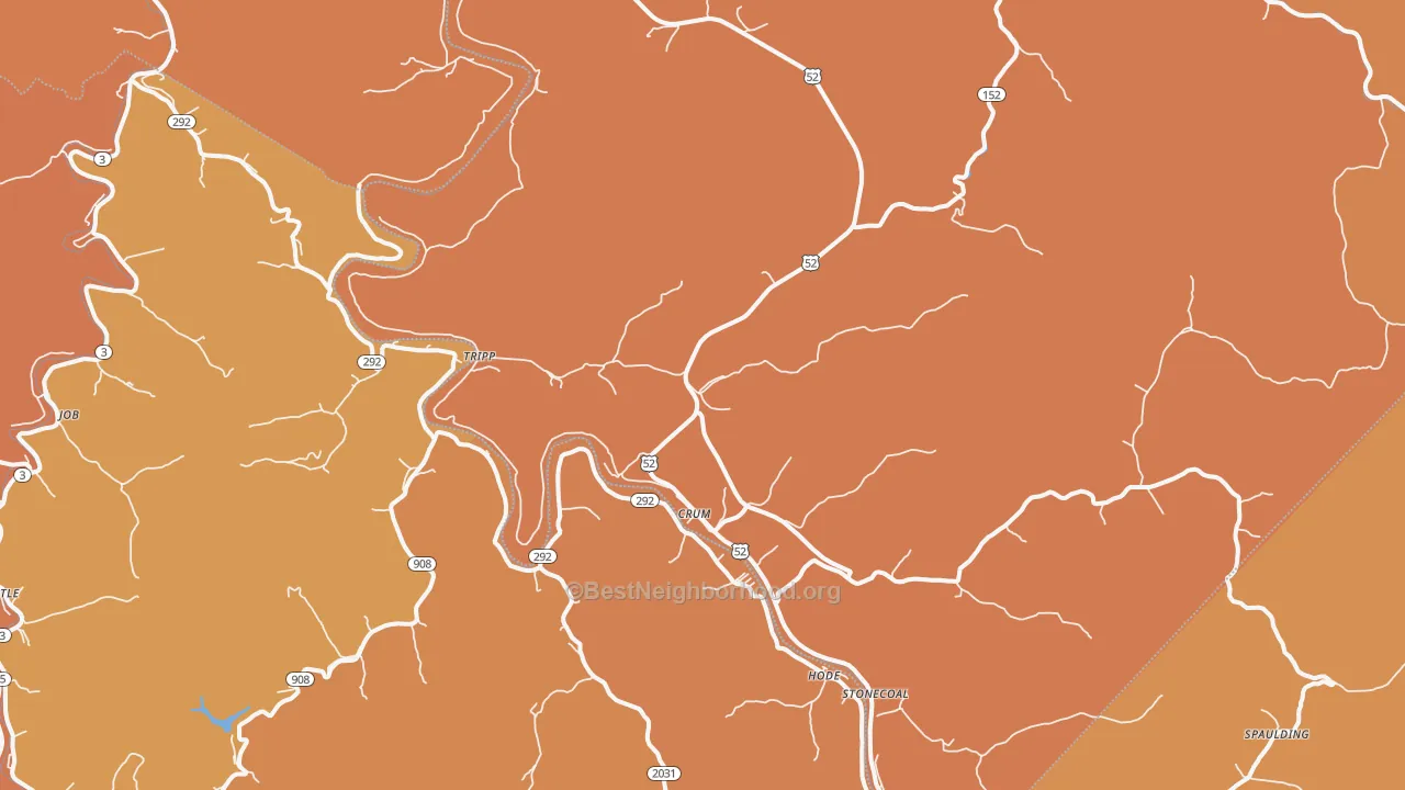 Map of the best neighborhoods in the Crum area, with better matches in green and worse matches in red