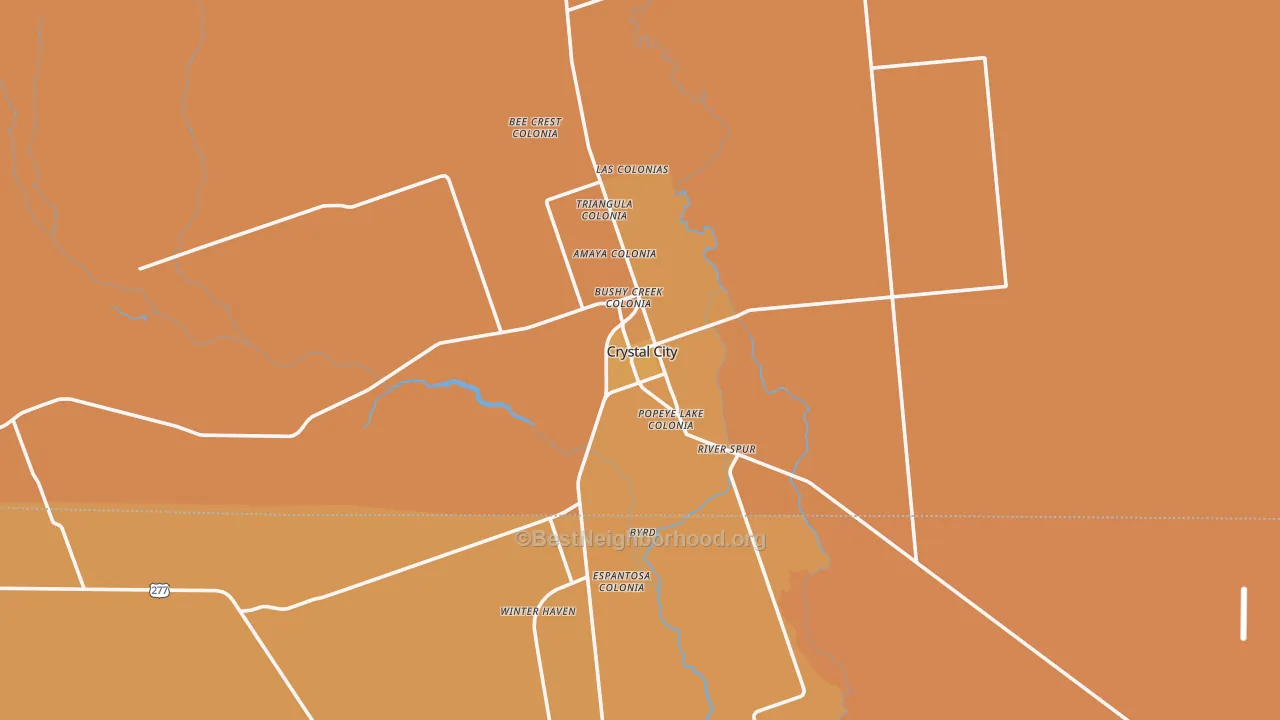 Map of the best neighborhoods in the Crystal City area, with better matches in green and worse matches in red