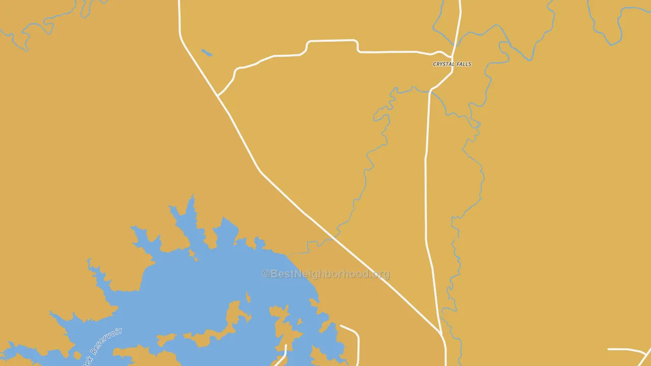 Map of the best neighborhoods in the Crystal Falls area, with better matches in green and worse matches in red