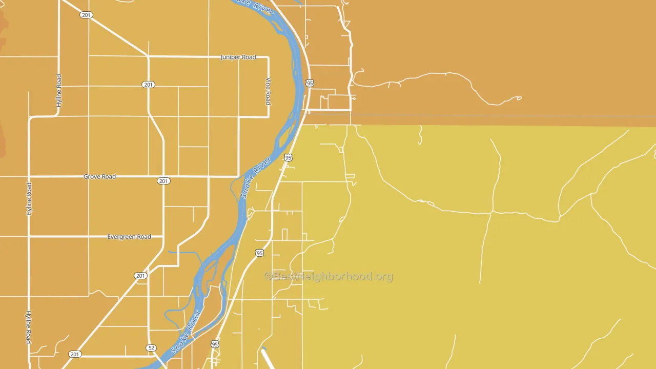 Map of the best neighborhoods in the Crystal area, with better matches in green and worse matches in red