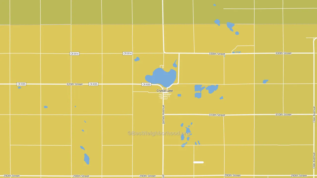 Map of the best neighborhoods in the Crystal Lake area, with better matches in green and worse matches in red