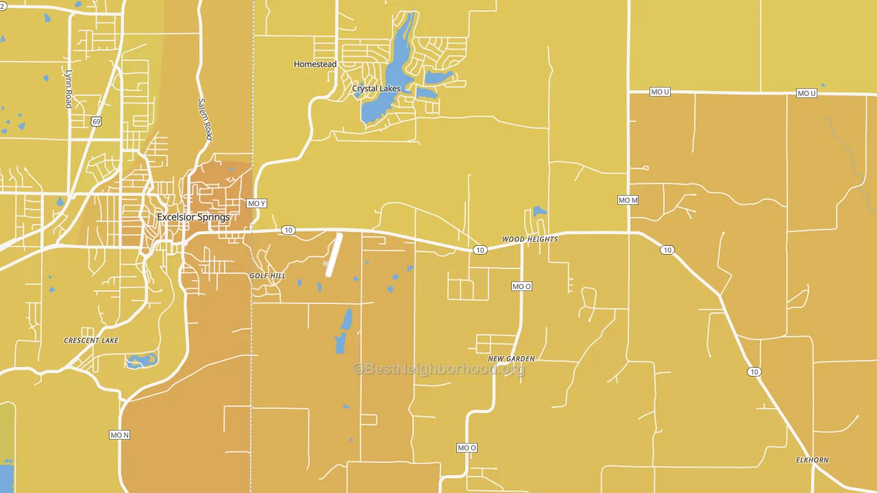 Map of the best neighborhoods in the Crystal Lakes area, with better matches in green and worse matches in red