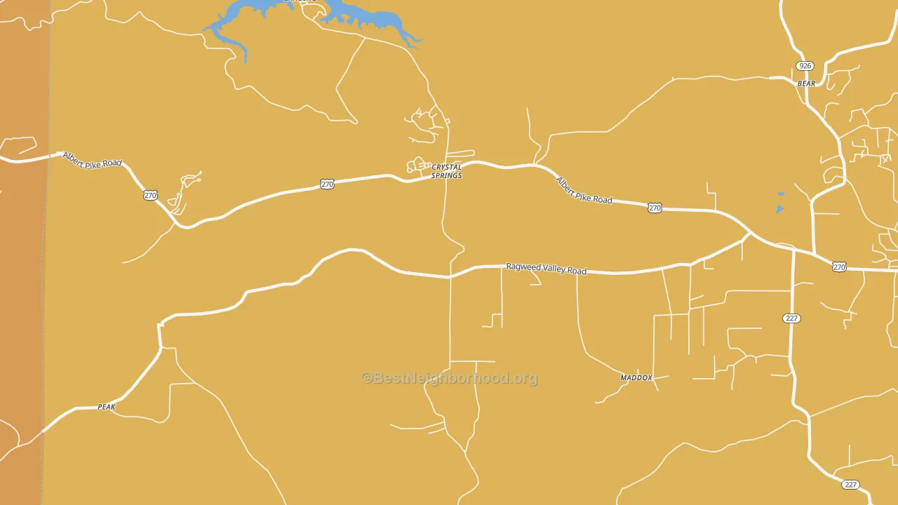 Map of the best neighborhoods in the Crystal Springs area, with better matches in green and worse matches in red