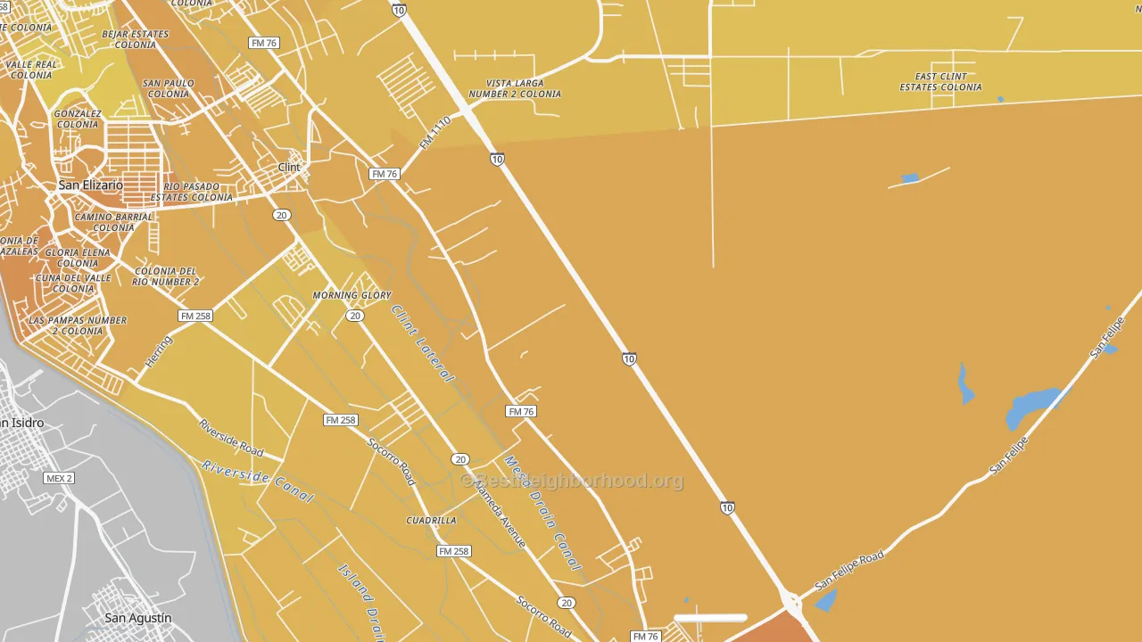 Map of the best neighborhoods in the Cuadrilla area, with better matches in green and worse matches in red