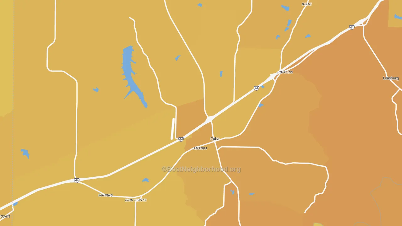 Map of the best neighborhoods in the Cuba area, with better matches in green and worse matches in red