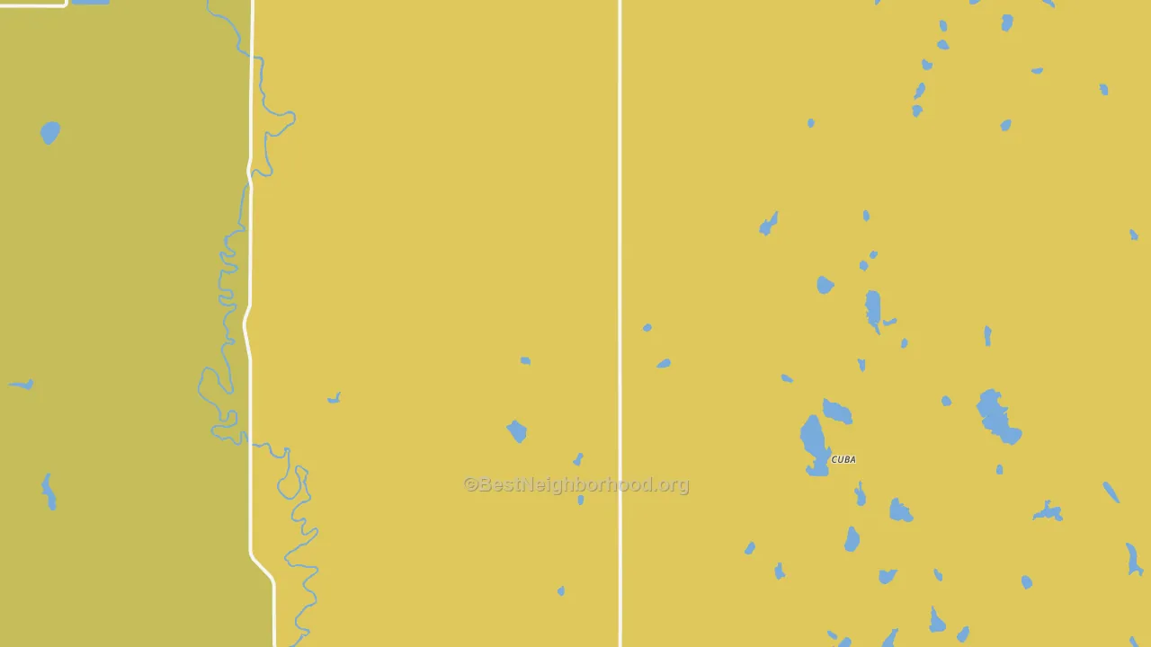 Map of the best neighborhoods in the Cuba area, with better matches in green and worse matches in red