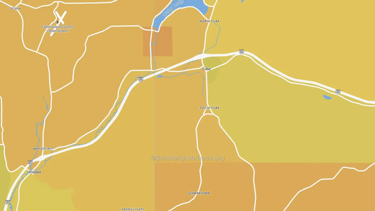 Map of the best neighborhoods in the Cuba area, with better matches in green and worse matches in red
