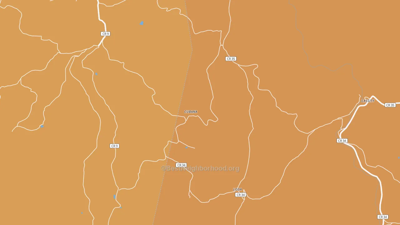 Map of the best neighborhoods in the Cubana area, with better matches in green and worse matches in red