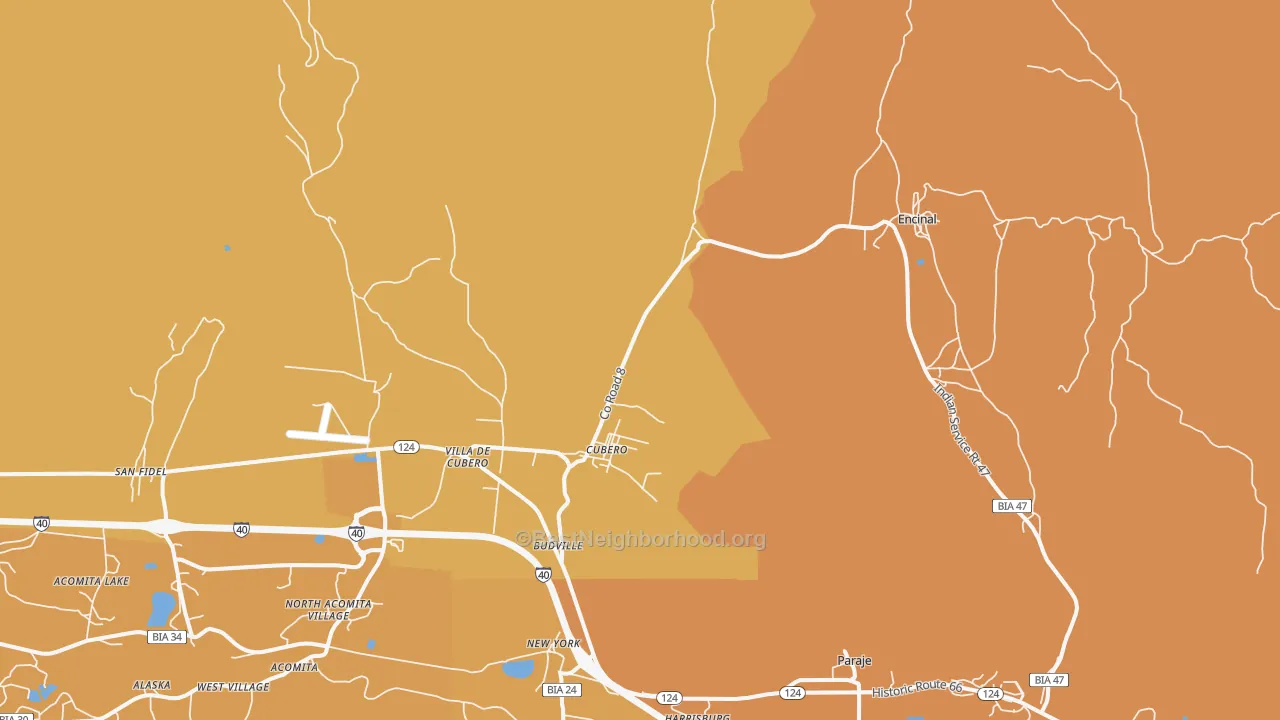 Map of the best neighborhoods in the Cubero area, with better matches in green and worse matches in red