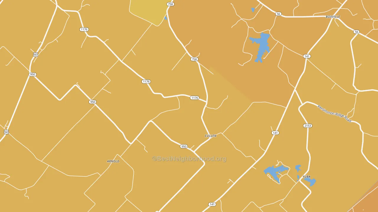 Map of the best neighborhoods in the Cullen area, with better matches in green and worse matches in red