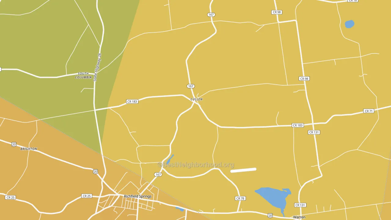 Map of the best neighborhoods in the Cullen area, with better matches in green and worse matches in red