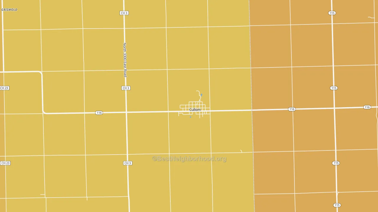 Map of the best neighborhoods in the Cullom area, with better matches in green and worse matches in red
