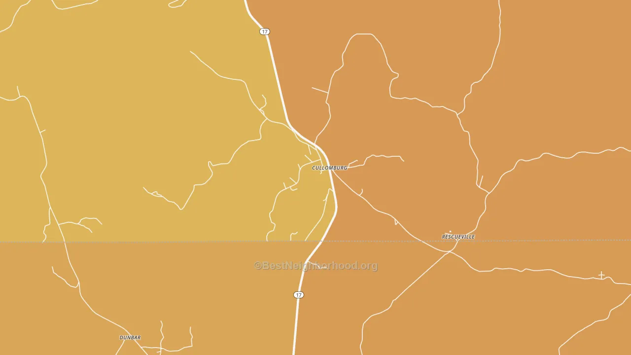 Map of the best neighborhoods in the Cullomburg area, with better matches in green and worse matches in red
