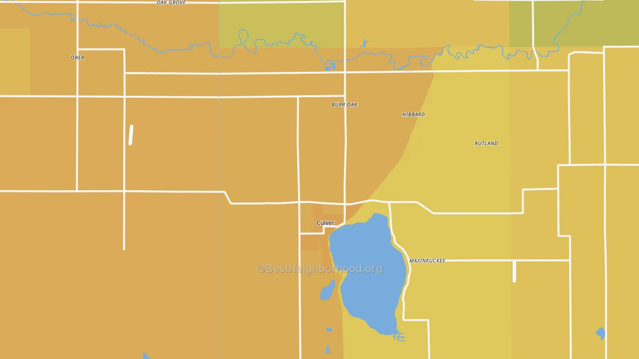 Map of the best neighborhoods in the Culver area, with better matches in green and worse matches in red