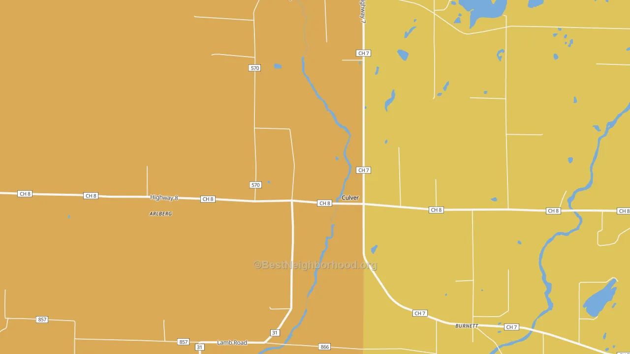 Map of the best neighborhoods in the Culver area, with better matches in green and worse matches in red
