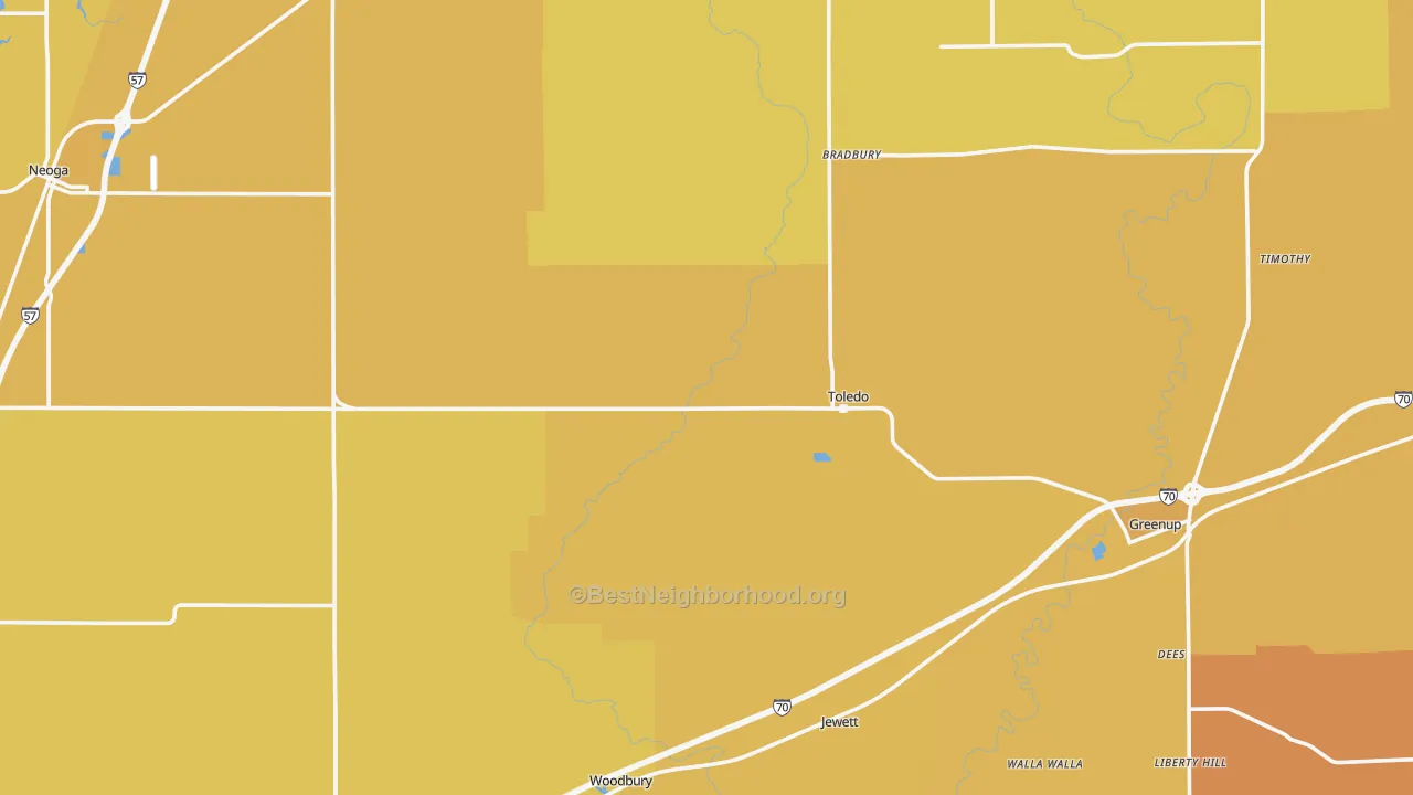 Map of the best neighborhoods in the Cumberland County area, with better matches in green and worse matches in red