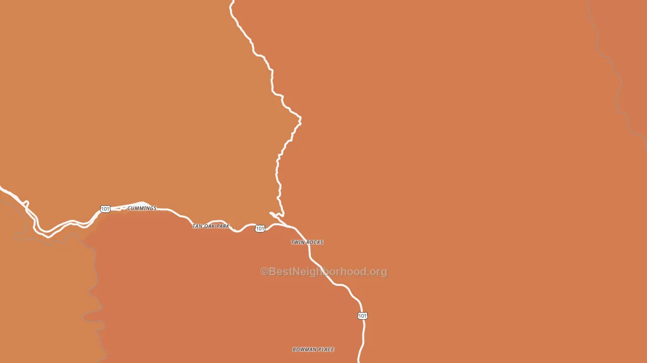 Map of the best neighborhoods in the Cummings area, with better matches in green and worse matches in red