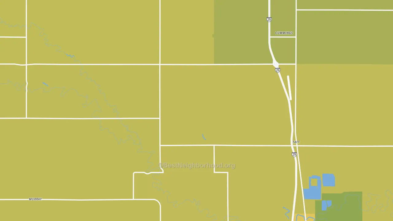 Map of the best neighborhoods in the Cummings area, with better matches in green and worse matches in red