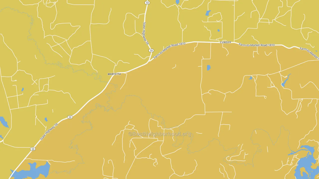 Map of the best neighborhoods in the Cundiff area, with better matches in green and worse matches in red