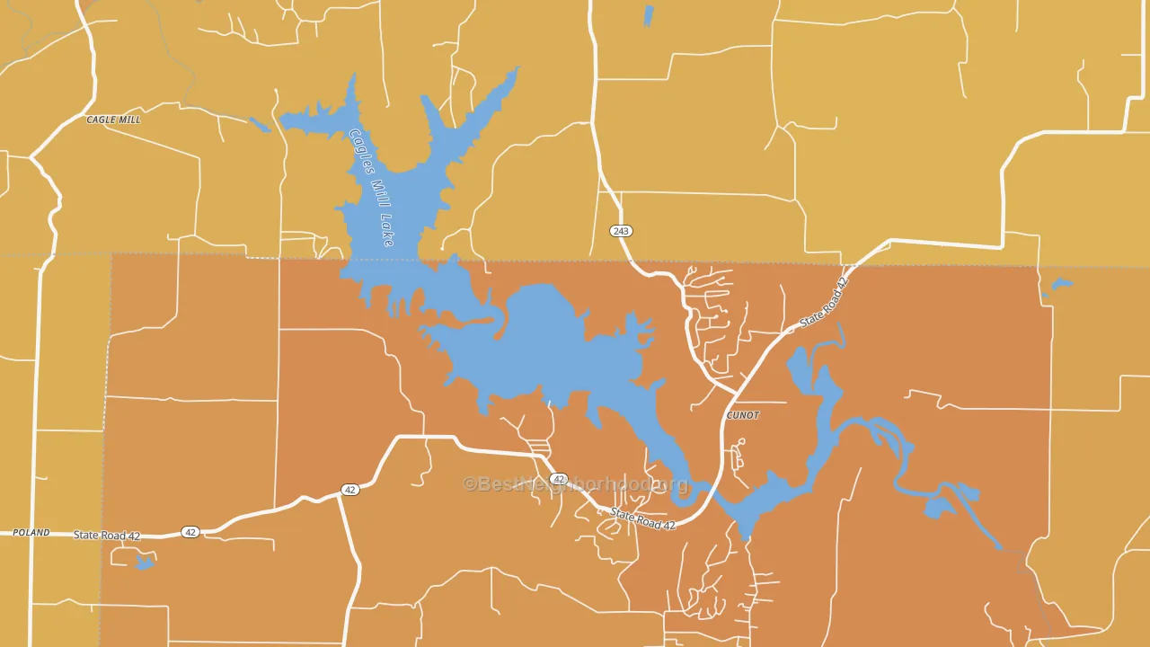 Map of the best neighborhoods in the Cunot area, with better matches in green and worse matches in red