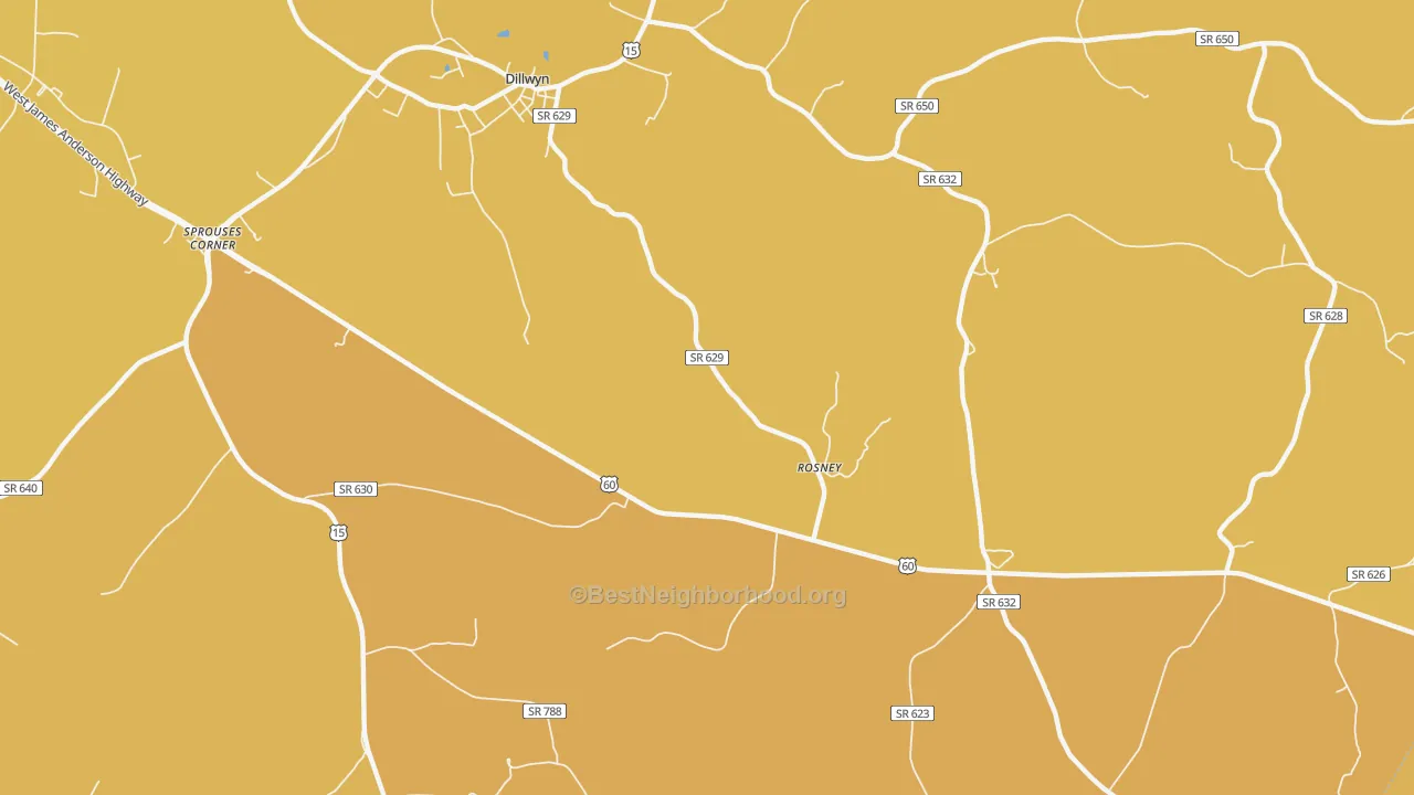 Map of the best neighborhoods in the Curdsville area, with better matches in green and worse matches in red