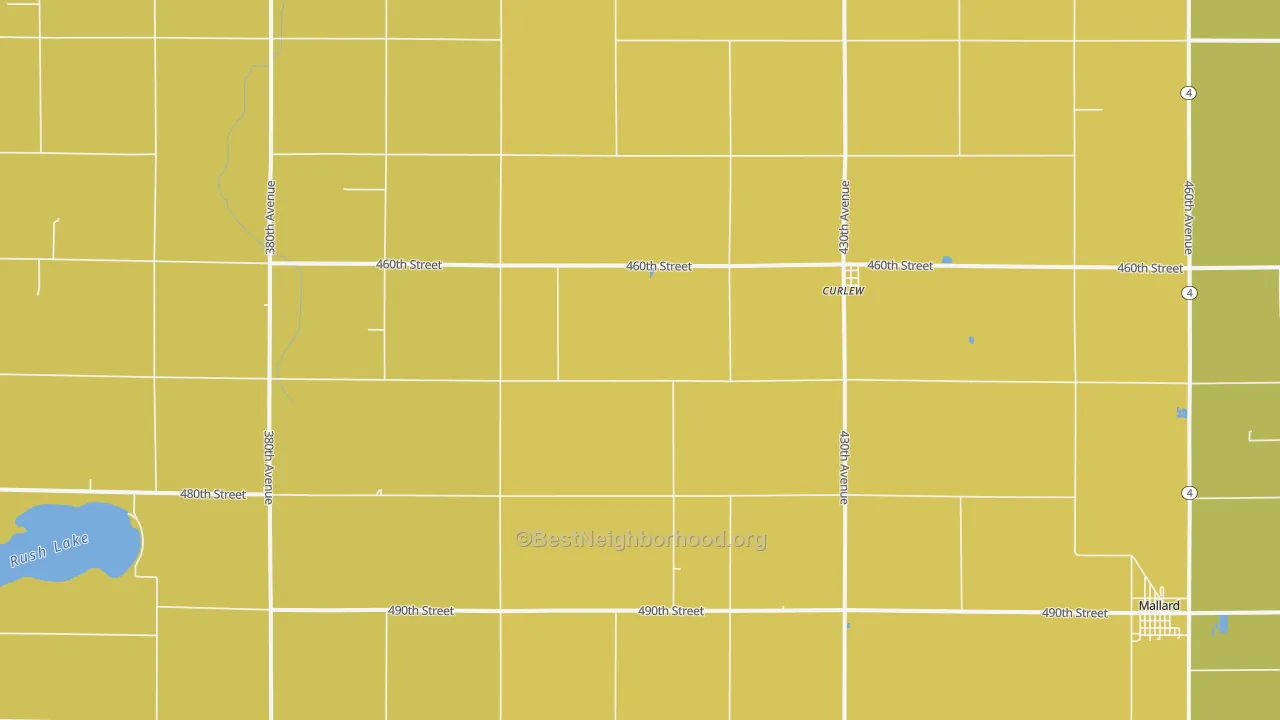 Map of the best neighborhoods in the Curlew area, with better matches in green and worse matches in red