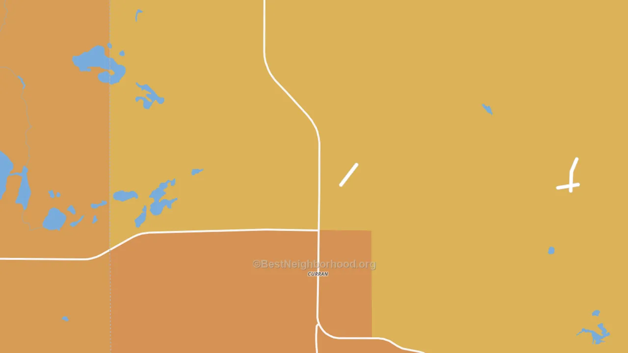 Map of the best neighborhoods in the Curran area, with better matches in green and worse matches in red