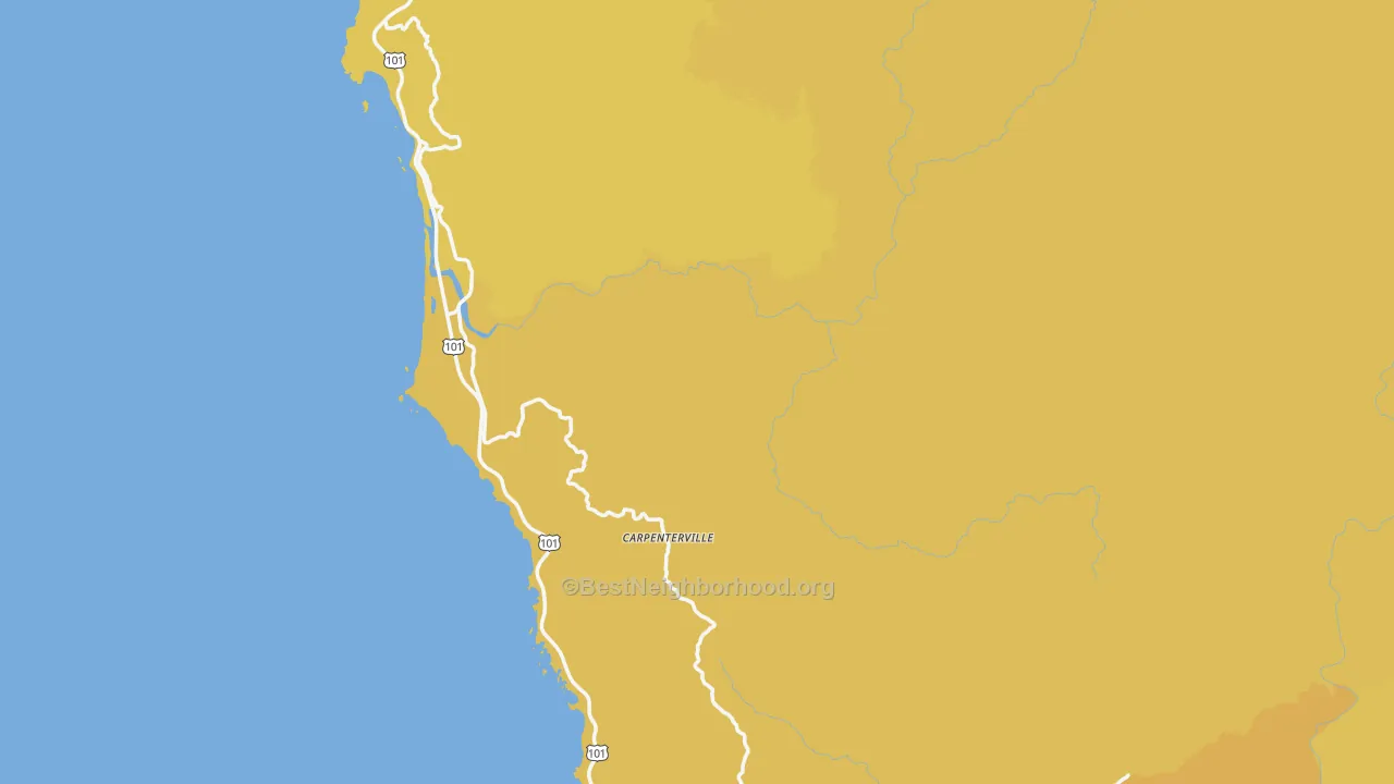 Map of the best neighborhoods in the Curry County area, with better matches in green and worse matches in red