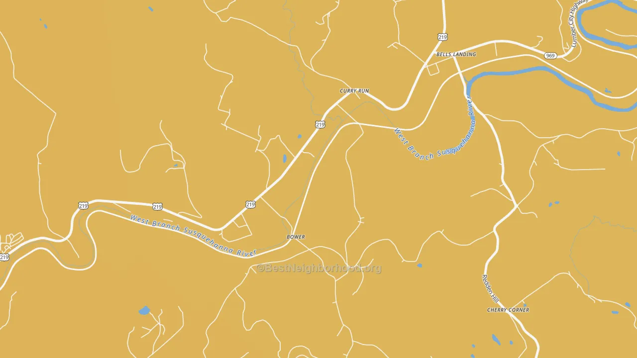 Map of the best neighborhoods in the Curry Run area, with better matches in green and worse matches in red