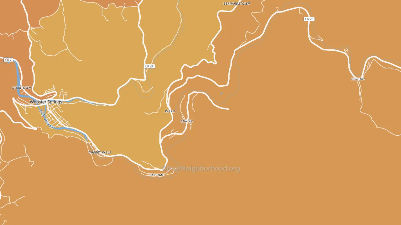 Map of the best neighborhoods in the Curtin area, with better matches in green and worse matches in red