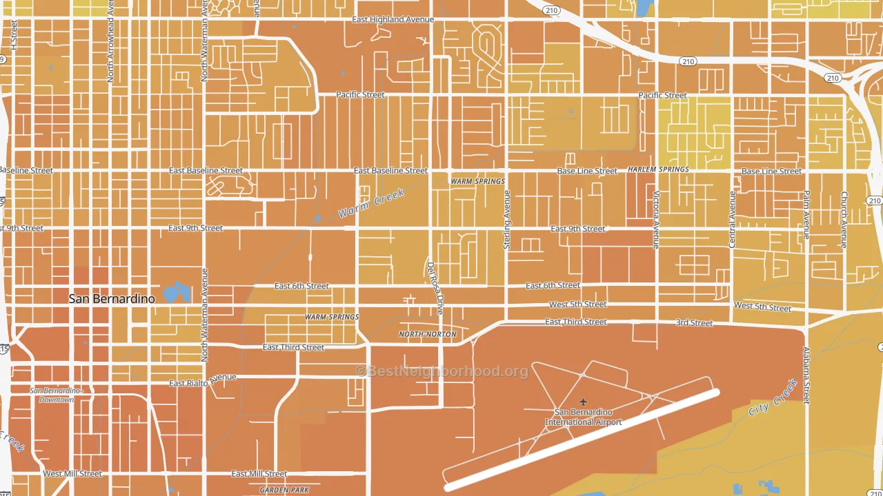 Map of the best neighborhoods in the Curtis, Highland area, with better matches in green and worse matches in red