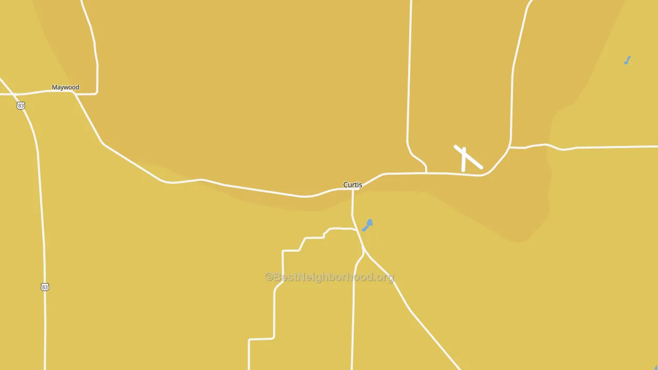 Map of the best neighborhoods in the Curtis area, with better matches in green and worse matches in red