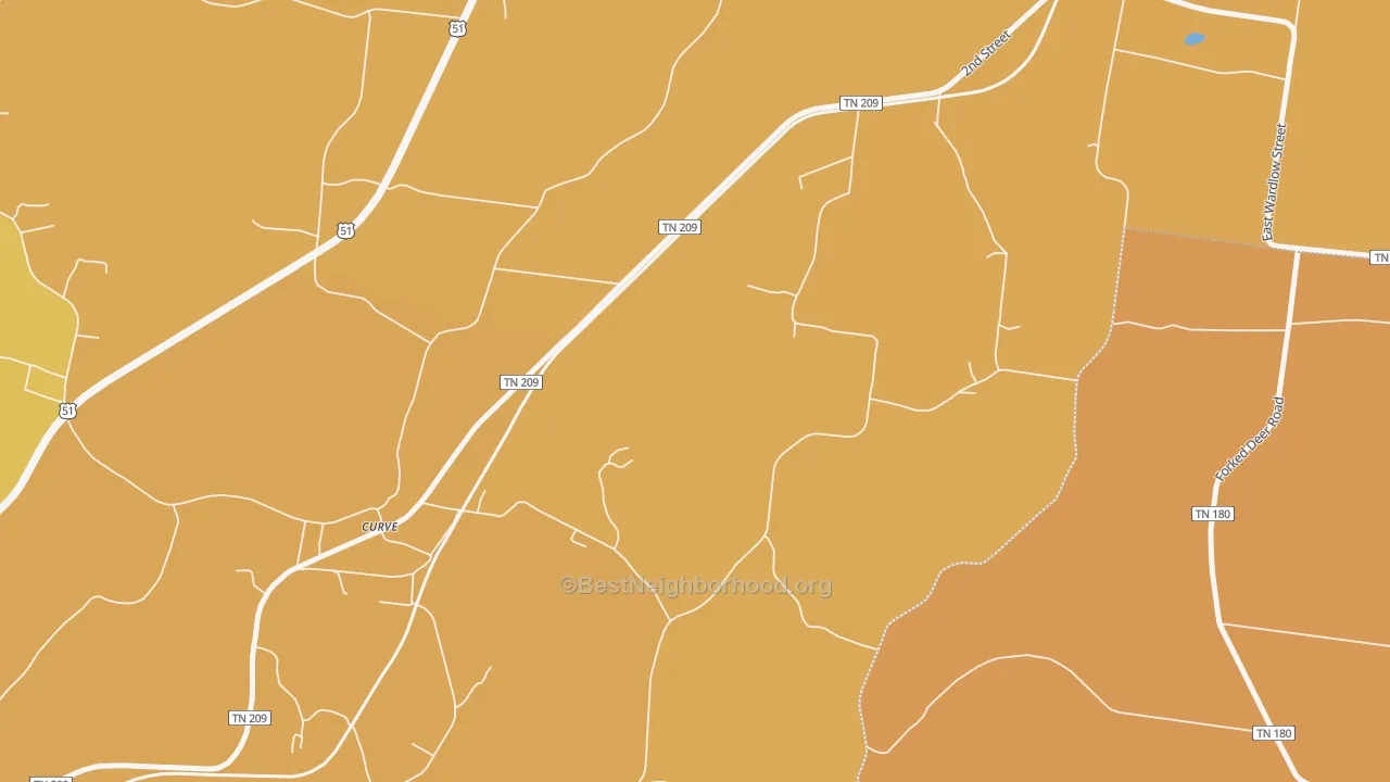 Map of the best neighborhoods in the Curve area, with better matches in green and worse matches in red
