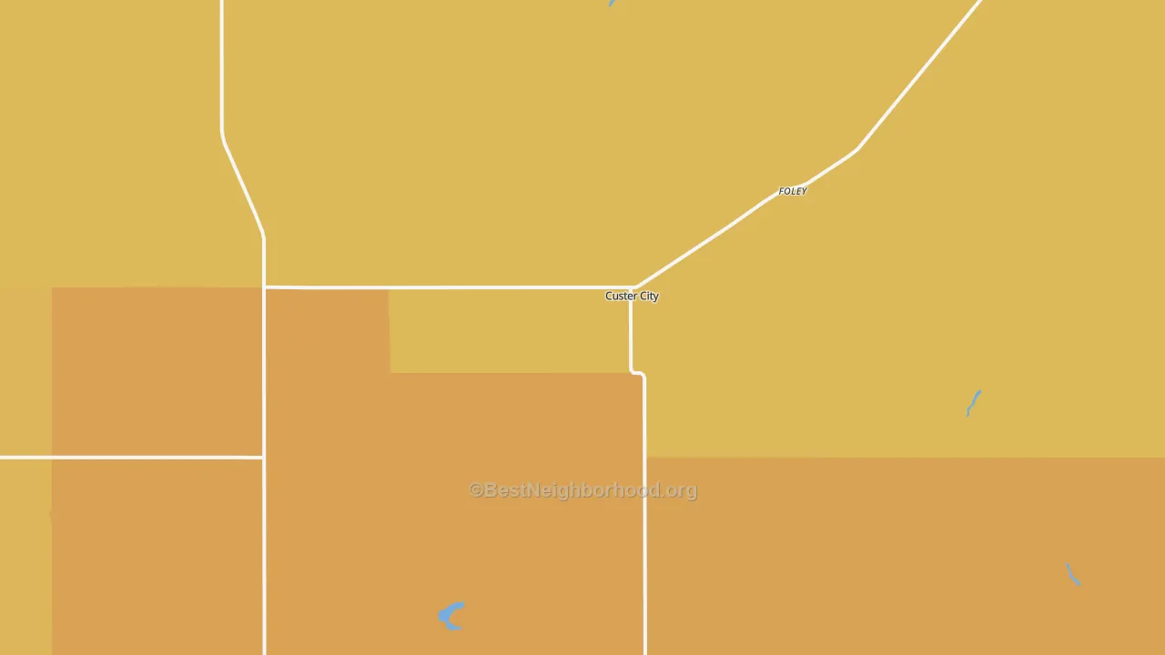 Map of the best neighborhoods in the Custer City area, with better matches in green and worse matches in red