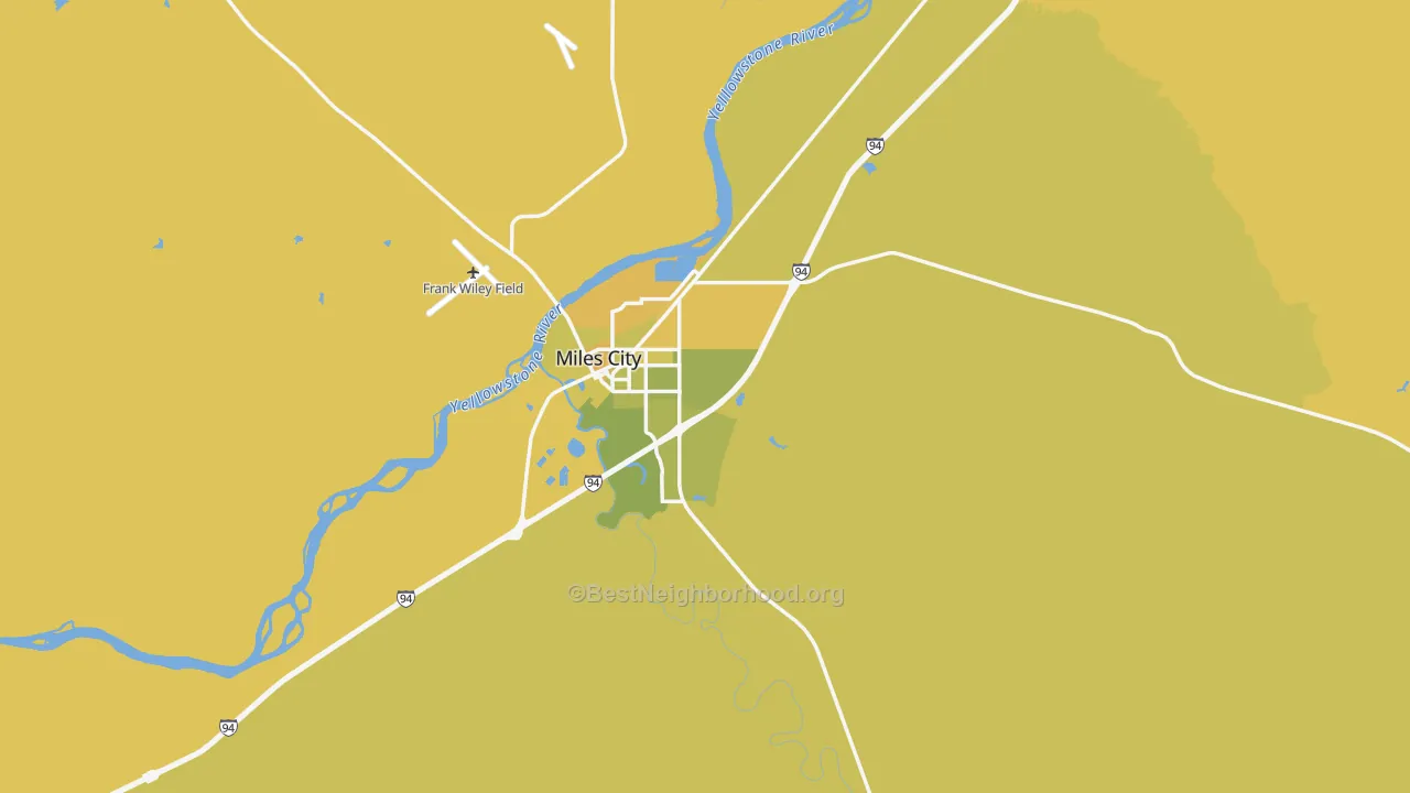 Map of the best neighborhoods in the Custer County area, with better matches in green and worse matches in red
