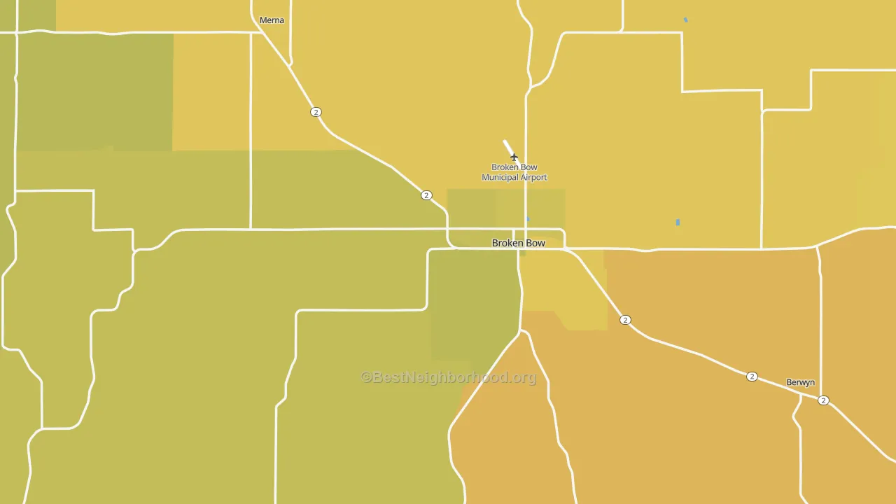 Map of the best neighborhoods in the Custer County area, with better matches in green and worse matches in red