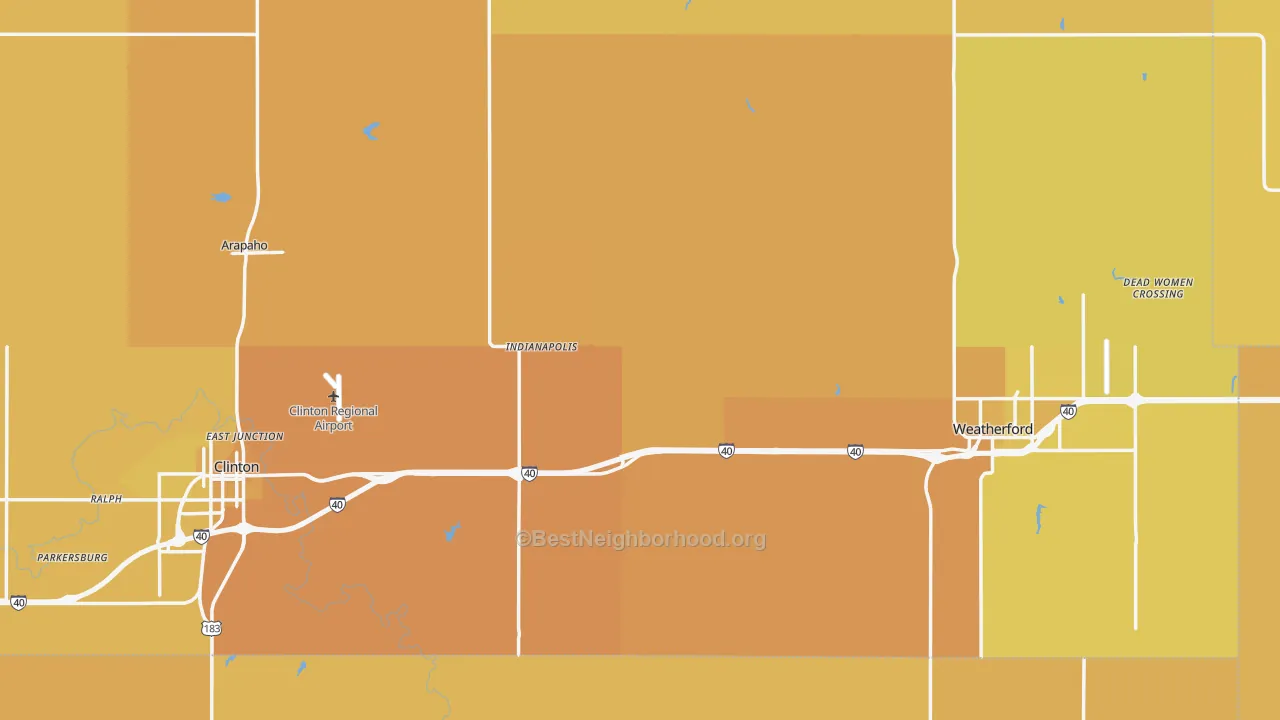 Map of the best neighborhoods in the Custer County area, with better matches in green and worse matches in red