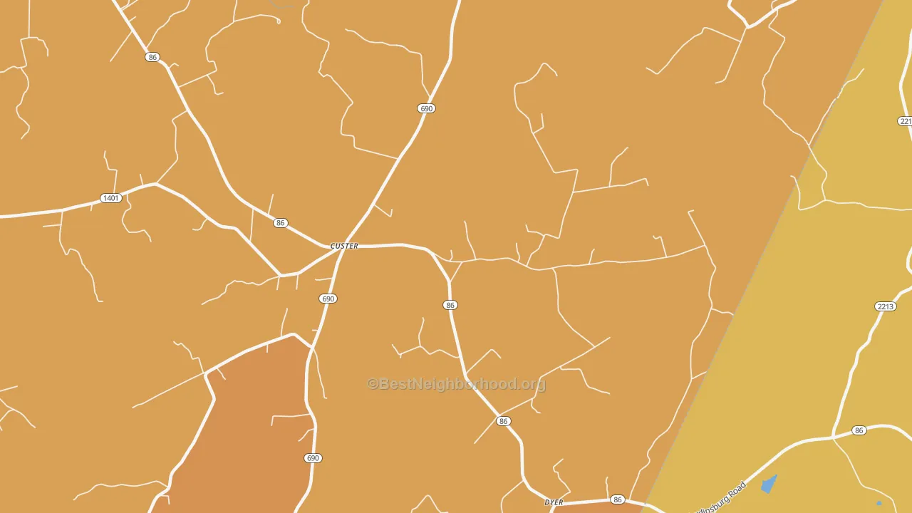 Map of the best neighborhoods in the Custer area, with better matches in green and worse matches in red