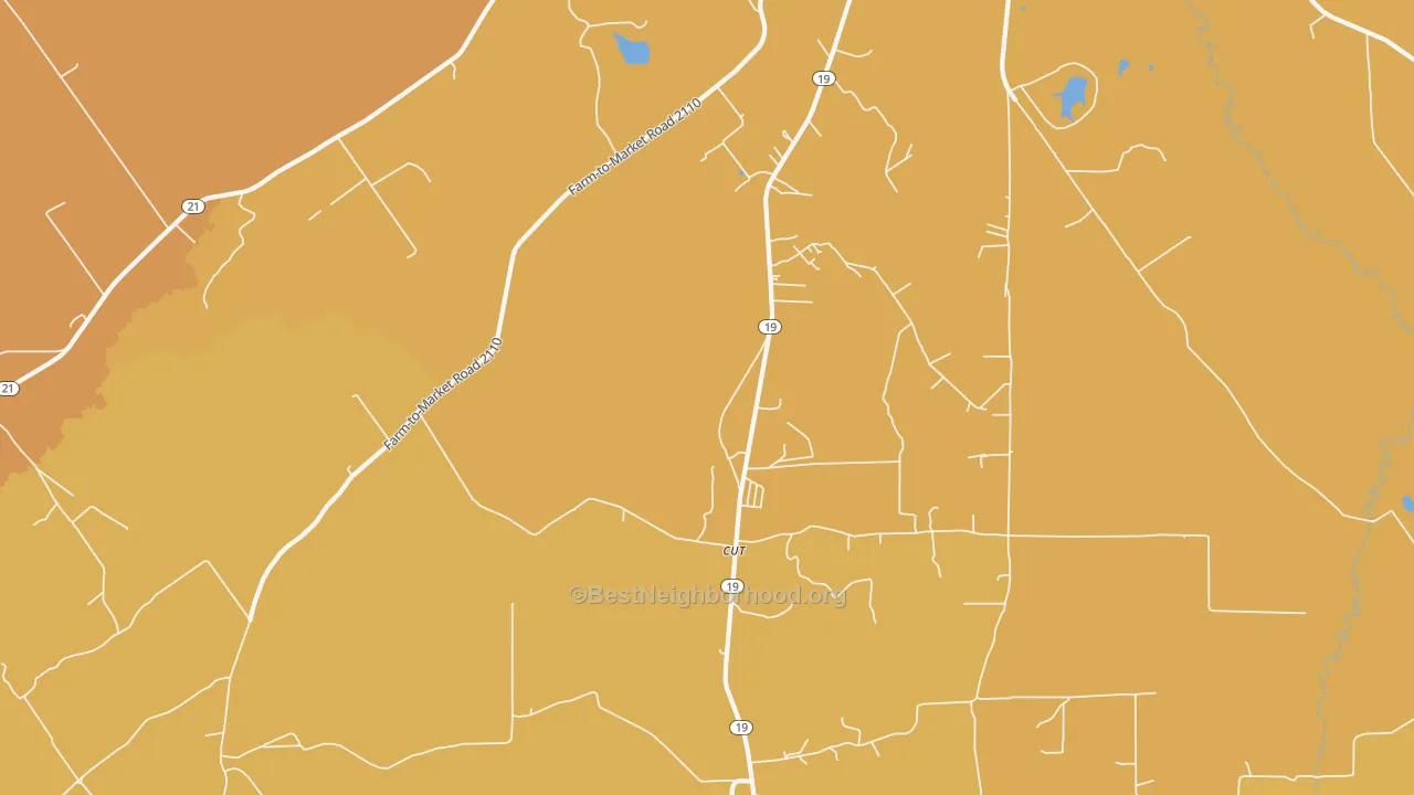 Map of the best neighborhoods in the Cut area, with better matches in green and worse matches in red